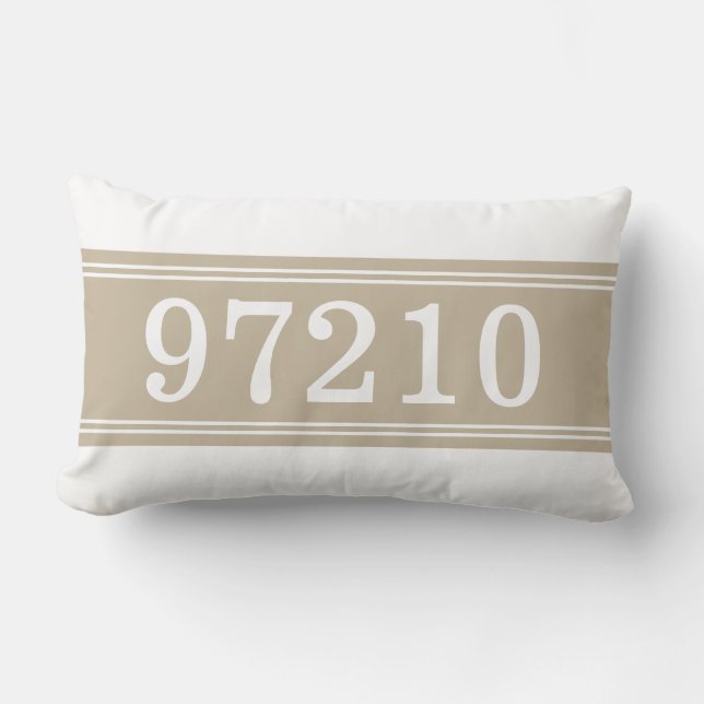Zip Code Tan White New Home Housewarming Lumbar Pillow (Front)