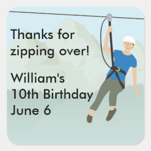 Zip Line Lining Birthday Favour Square Sticker