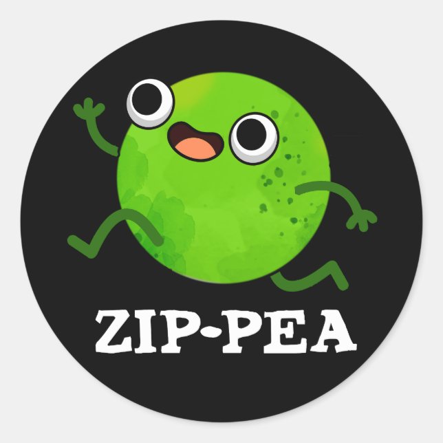 Zip-pea Funny Zippy Pea Pun Dark BG Classic Round Sticker (Front)