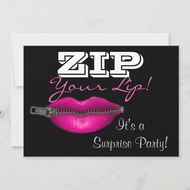 ZIP your lip surprise party invite hot pink lips (Front)