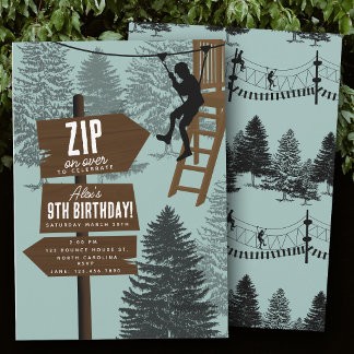 Zipline Rope Course Outdoor Park Adventure Bday Invitation