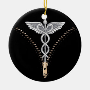 Zipper Caduceus Ceramic Ornament