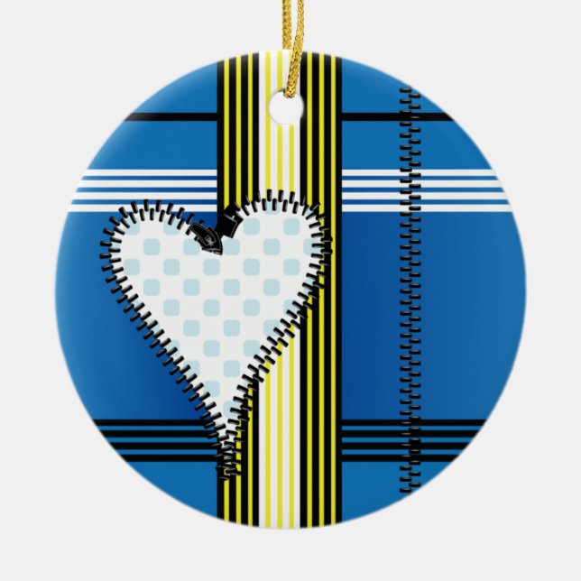Zipper Outlined Heart  Ceramic Ornament (Front)