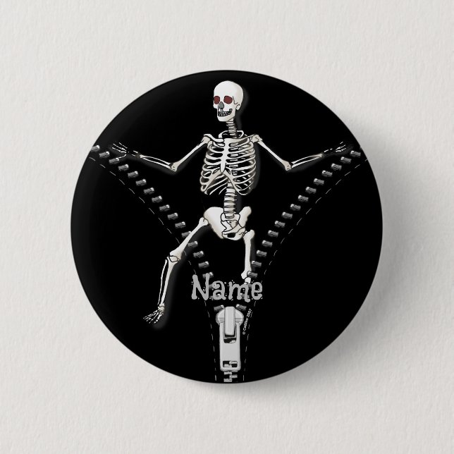 Zipper Skeleton 2 Inch Round Button (Front)