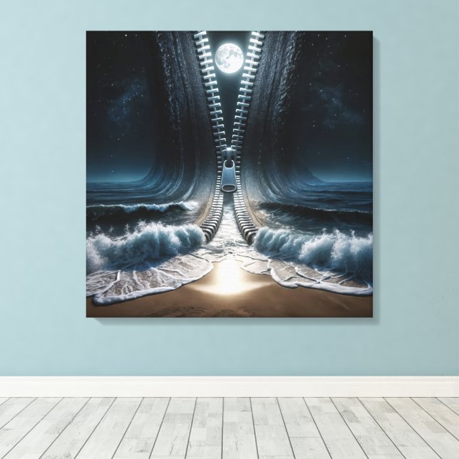 Zipper Unzipping Moonlit Ocean Canvas Print (Insitu(Wood Floor))