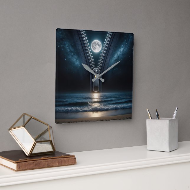 Zipper Unzipping The Moonlight Square Wall Clock (Office)