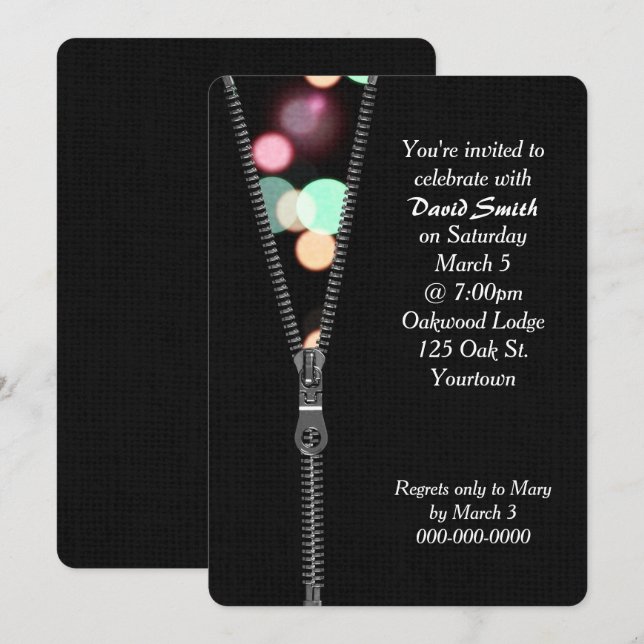 Zipper with Birthday Party Lights  Invitation (Front/Back)