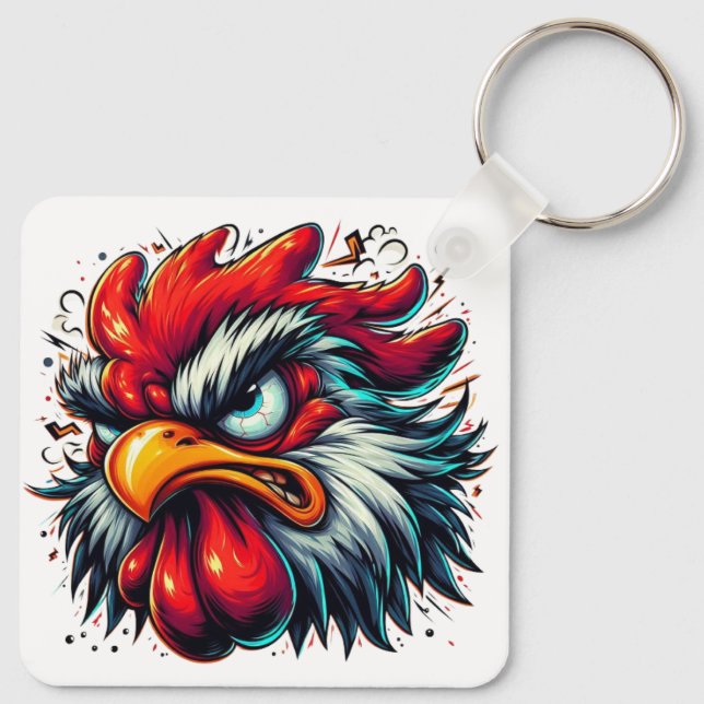 "Zippy the Vivid Rooster" Aluminum Keychain (Back)