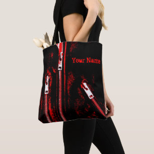Zips Red print Name all over tote bag