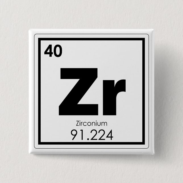 Zirconium chemical element symbol chemistry formul 2 inch square button (Front)