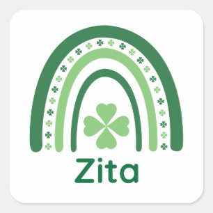 Zita Name Clover Boho Rainbow Square Sticker