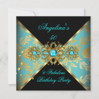 ZIZZAGO DESIGN Fabulous 50 Teal Gold Damask Party