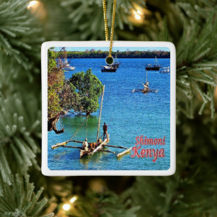 zKE023 KENYA, Shimoni, Fishermen, Africa, Ceramic Ornament