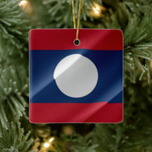 zLA002 waving FLAG LAOS, Ceramic Ornament
