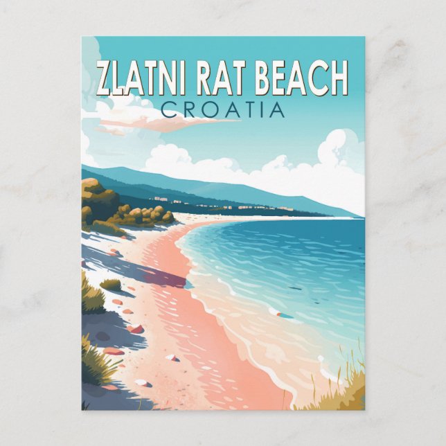 Zlatni Rat Beach Croatia Travel Art Vintage Postcard (Front)
