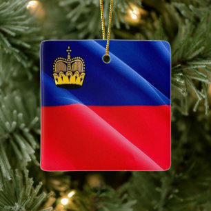 zLI002 LIECHTENSTEIN waving FLAG, Ceramic Ornament
