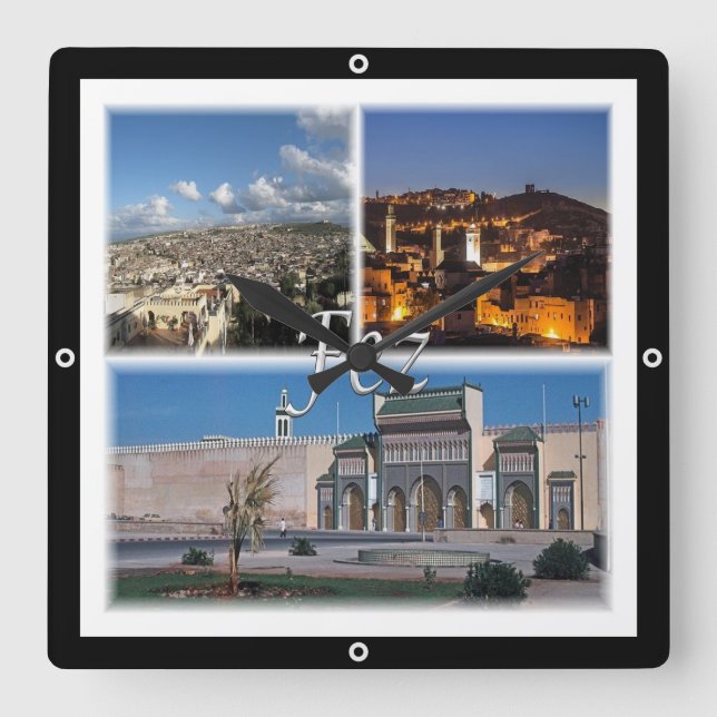 zMA016 FEZ, Mosaic, Morocco, Africa, Square Wall Clock (Front)