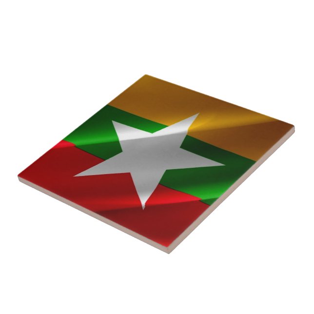 zMM002 waving Burmese FLAG Myanmar, Tile (Side)