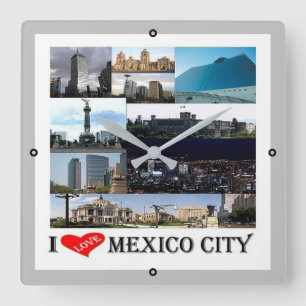 zMX008 mosaic of MEXICO CITY I Love, Square Wall Clock