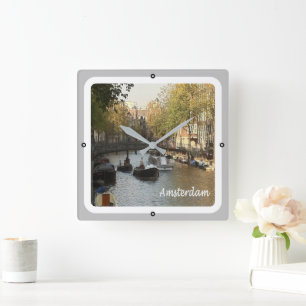 zNL017 AMSTERDAM navigable canal, Square Wall Clock