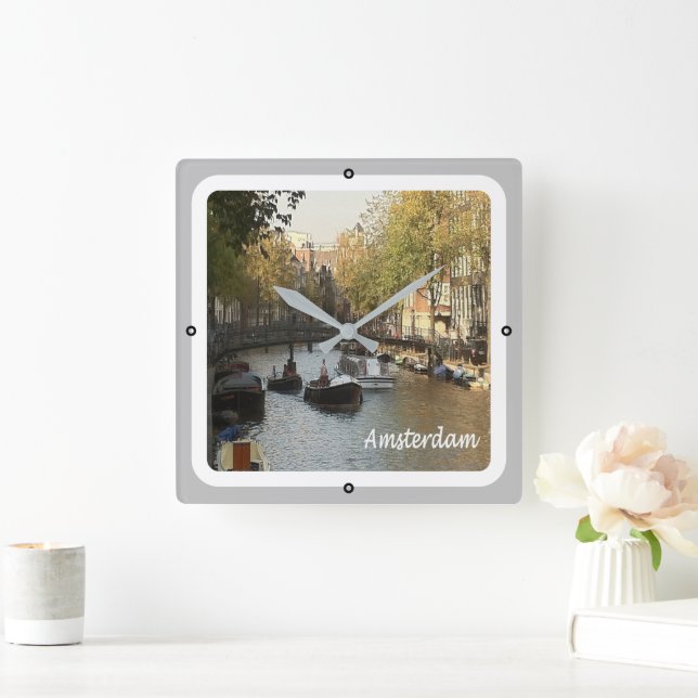 zNL017 AMSTERDAM navigable canal, Square Wall Clock (Home)