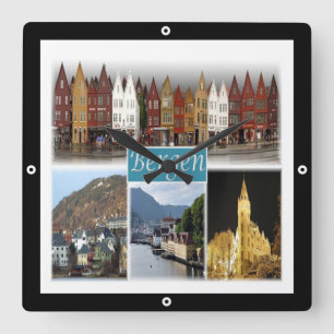 zNO009 BERGEN, Norway, Europe, Square Wall Clock