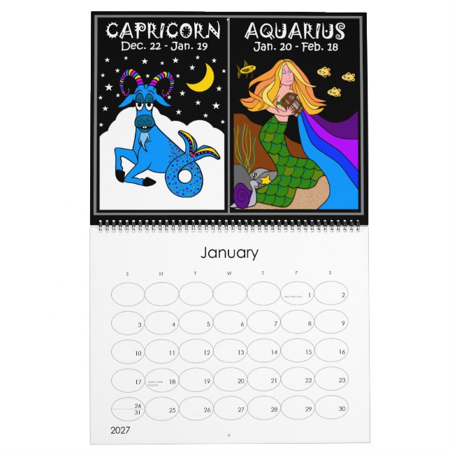ZODIAC 12 MONTH CALENDAR (Jan 2027)