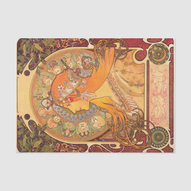Zodiac, 1896 by Alphonse Mucha Tissue Paper (Front)
