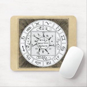 Zodiac and Planet Symbols Mandala Mouse Pad