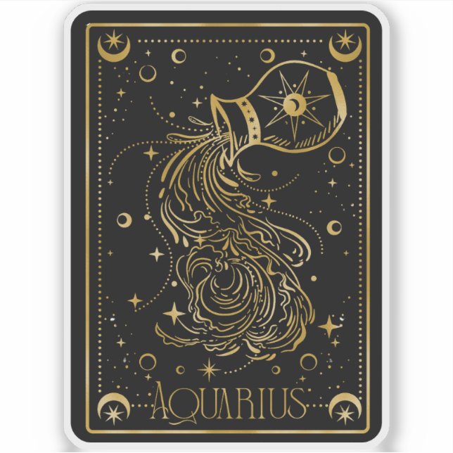 Zodiac Aquarius Astrologie Sticker noir & or (Devant)