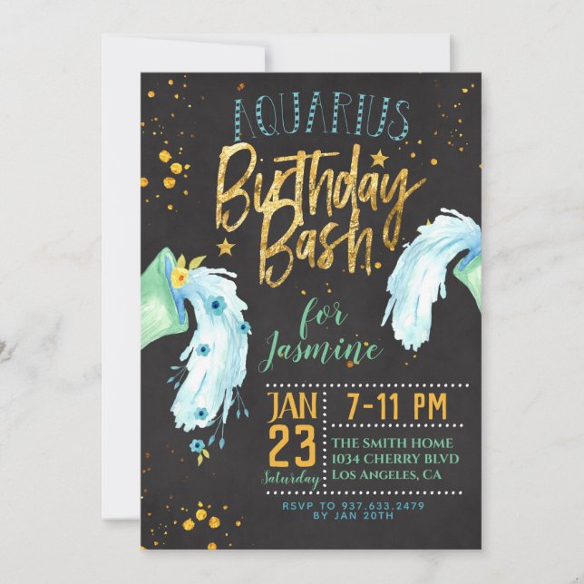 Zodiac Aquarius Birthday Invitation (Front)