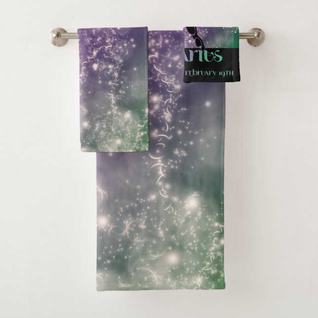 Zodiac : Aquarius Blue & Purple Space Design Bath Towel Set (Insitu)
