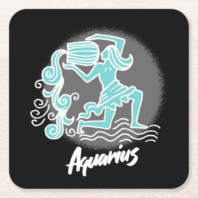 Zodiac Aquarius Square Paper Coaster (Front)