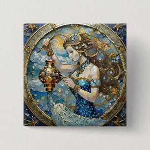 Zodiac - Aquarius The Water Bearer 2 Inch Square Button
