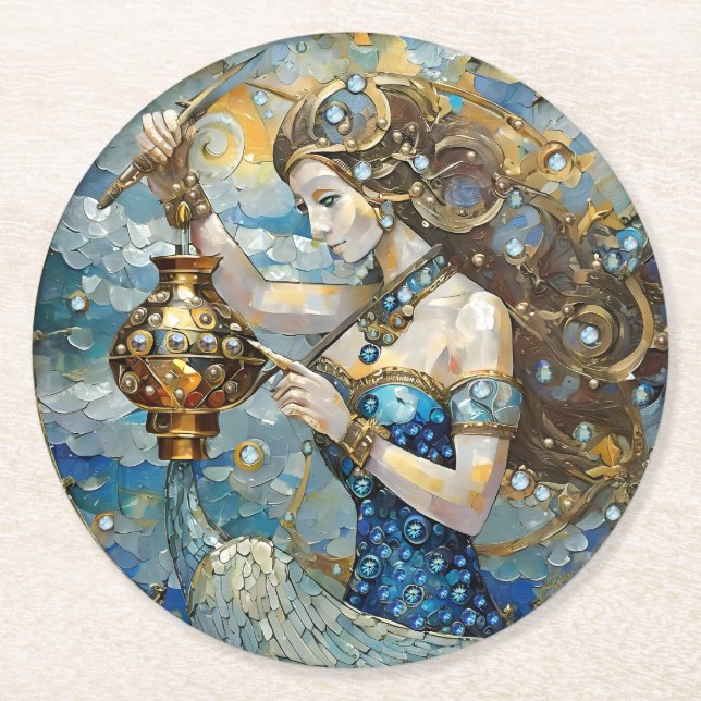 Zodiac - Aquarius The Water Bearer Round Paper Coaster (Front)