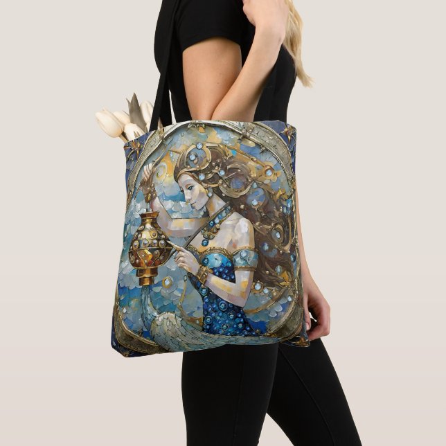 Zodiac - Aquarius The Water Bearer Tote Bag (Close Up)