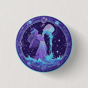 Zodiac Aquarius with Stars and Mystical Symbols 1 Inch Round Button