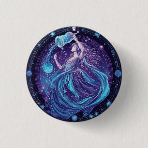Zodiac Aquarius with Stars and Mystical Symbols 1 Inch Round Button