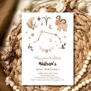 Zodiac Aries kids birthday Invitation