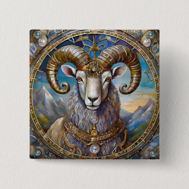 Zodiac - Aries The Ram 2 Inch Square Button (Front)