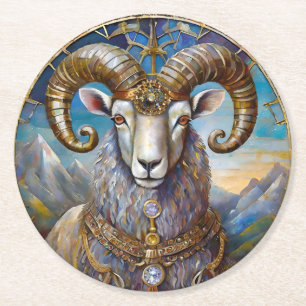 Zodiac - Aries The Ram Round Paper Coaster