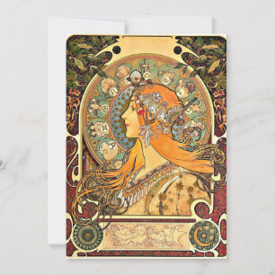 Zodiac, Art Nouveau painting by Alphonse Mucha Card