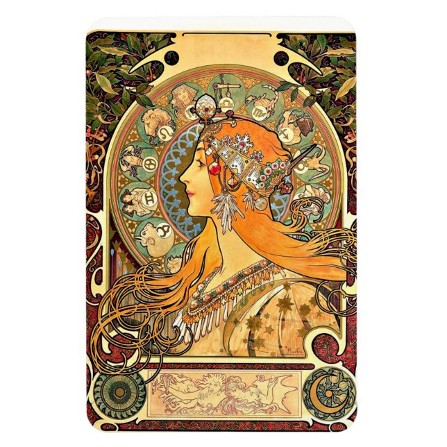 Zodiac, Art Nouveau painting by Alphonse Mucha Magnet (Vertical)
