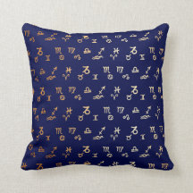 Zodiac Astrologers Navy Gold Pattern Decor Pillow