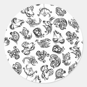 Zodiac Astrology Horoscope Pattern Classic Round Sticker