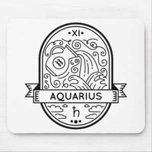ZODIAC BADGE SYMBOL AQUARIUS STROKE MOUSE PAD