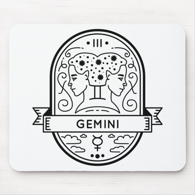 ZODIAC BADGE SYMBOL GEMINI STROKE MOUSE PAD (Front)
