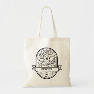 ZODIAC BADGE SYMBOL PISCES STROKE TOTE BAG