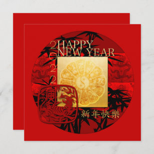 Zodiac Bamboo Yin Yang Chinese Tiger Year 2022 SqC Holiday Card