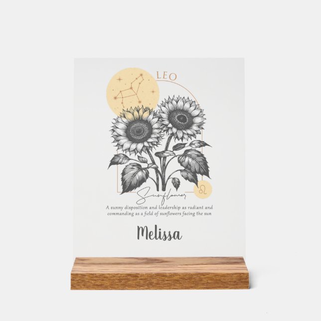 Zodiac Birth Flower Art cadeau Leo personnalisé (Recto)